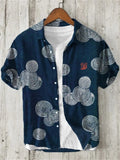 Camisa de linho masculina, texto retrô, arte japonesa, impressão 3D, manga curta, peito único, lazer, férias, top de praia, Havaí
