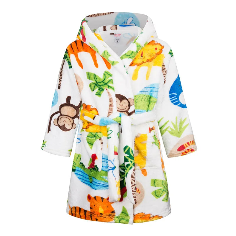 Roupão de banho infantil de dinossauro com capuz, pijama de unicórnio de desenho animado para meninos, roupões de banho de lã para meninas, roupa de dormir para bebês
