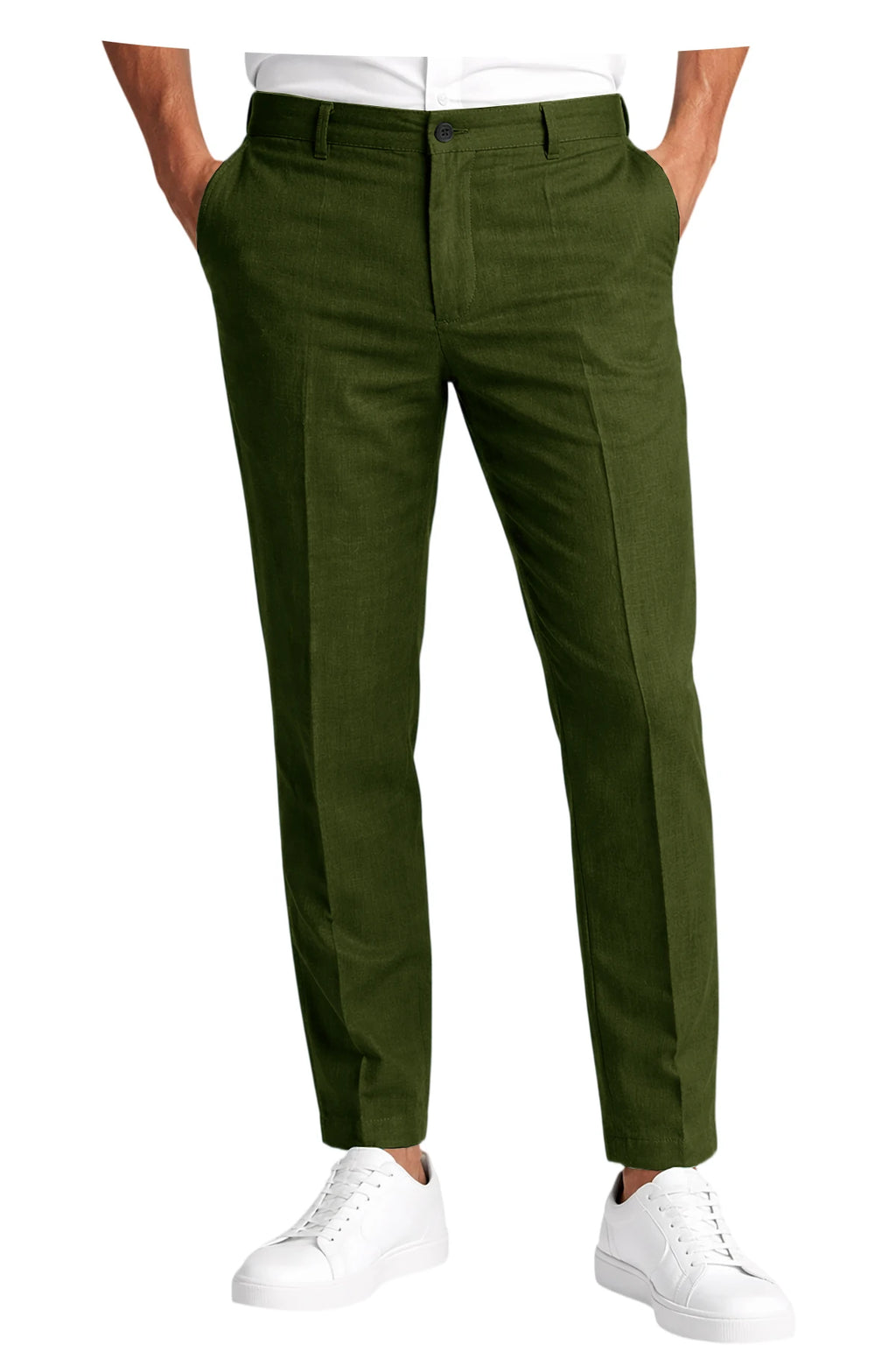 Calças Masculinas Premium em Mistura de Linho, Leves, Slim Fit, Resistentes a Rugas, para Escritório, Verão, Casual e Formal