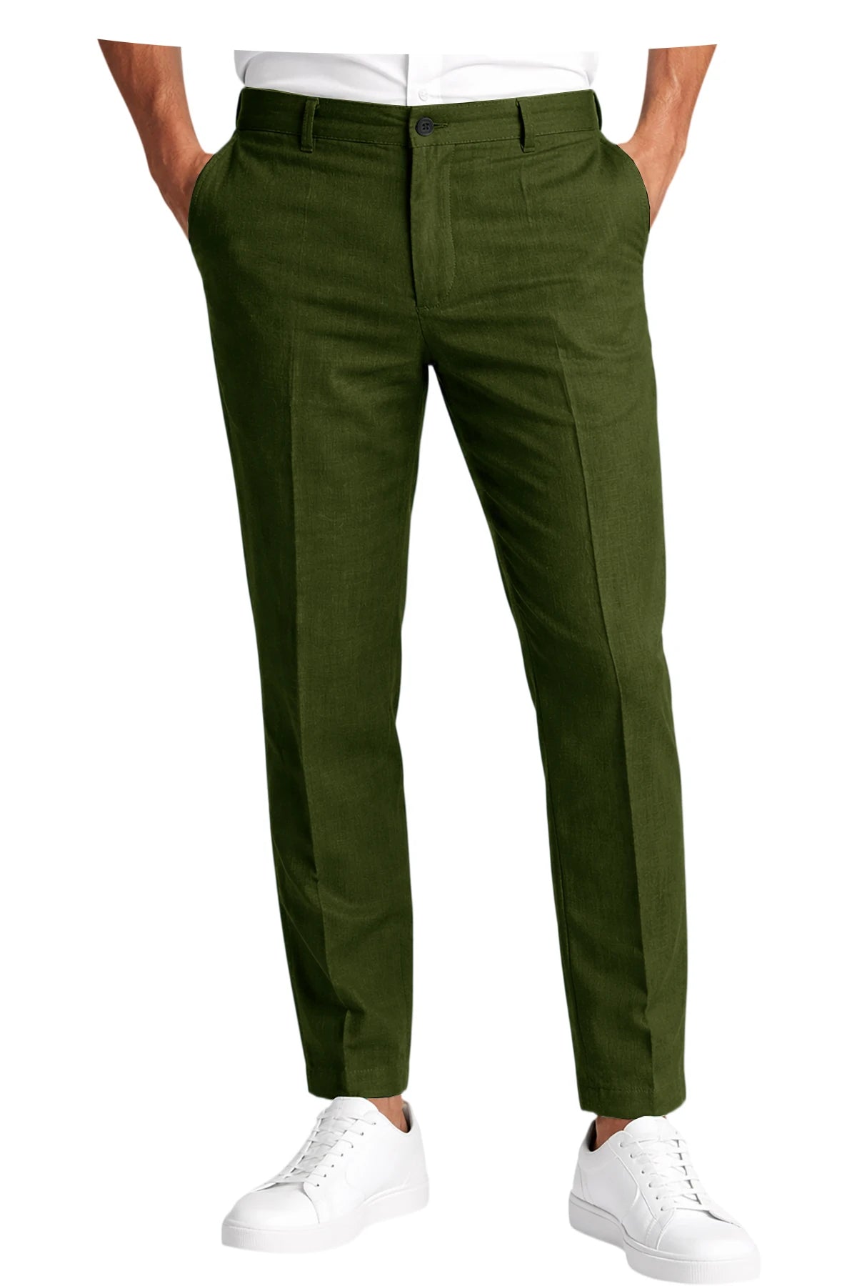 Calças Masculinas Premium em Mistura de Linho, Leves, Slim Fit, Resistentes a Rugas, para Escritório, Verão, Casual e Formal