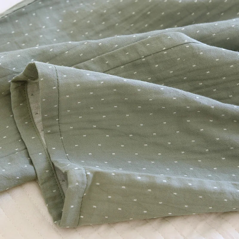 Algodão feminino polka dot pijama define fio-tingido gaze manga longa calças loungewear casual simples pijamas em torno do pescoço nightwears