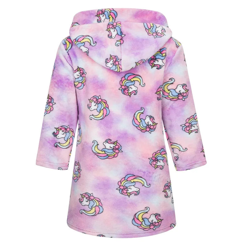 Roupão de banho infantil de dinossauro com capuz, pijama de unicórnio de desenho animado para meninos, roupões de banho de lã para meninas, roupa de dormir para bebês