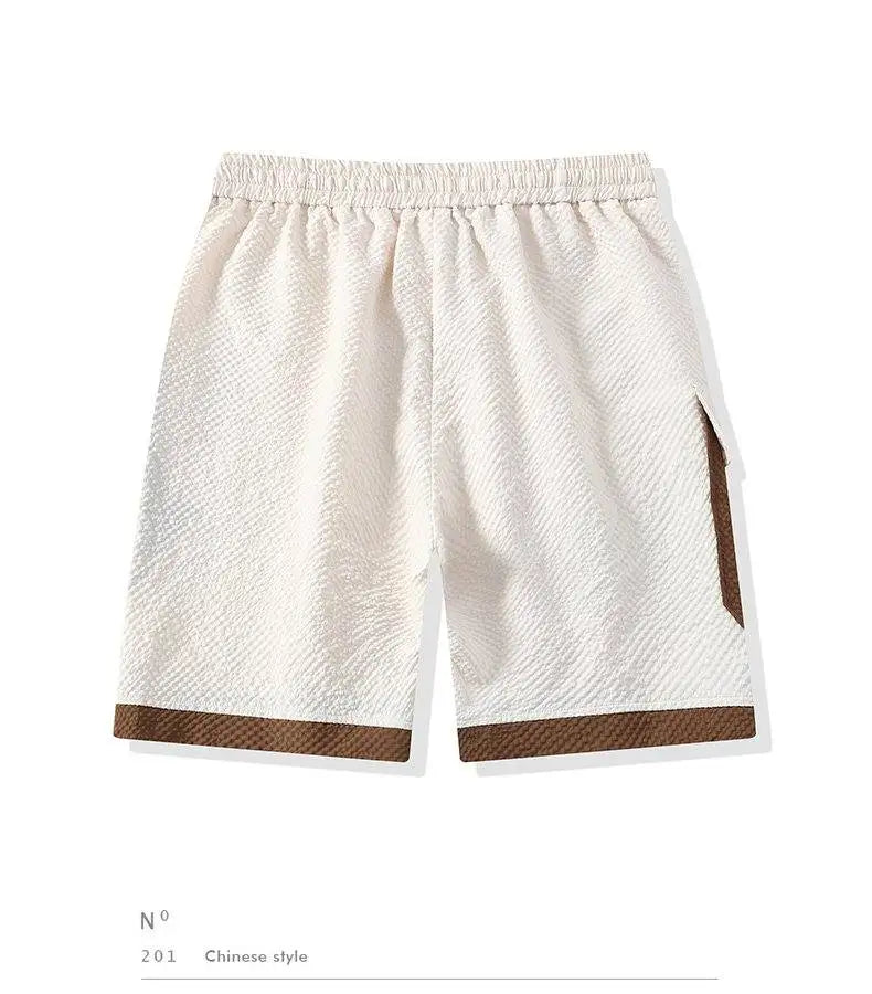 Conjunto Casual Masculino de Linho e Algodão, Camisa de Manga Curta com Colarinho e Calças Largas, Traje de Verão com Bordado Floral