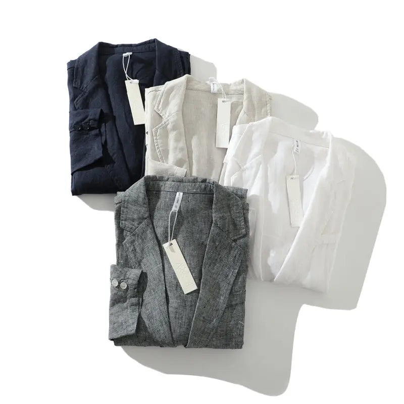 Blazer de Linho Puro - Blazer Masculino Elegante para Eventos ao Ar Livre, Casual, de Alta Qualidade, Tendência para Negócios, Casamentos, Estilo Fino de Cor Pura para Cavalheiros