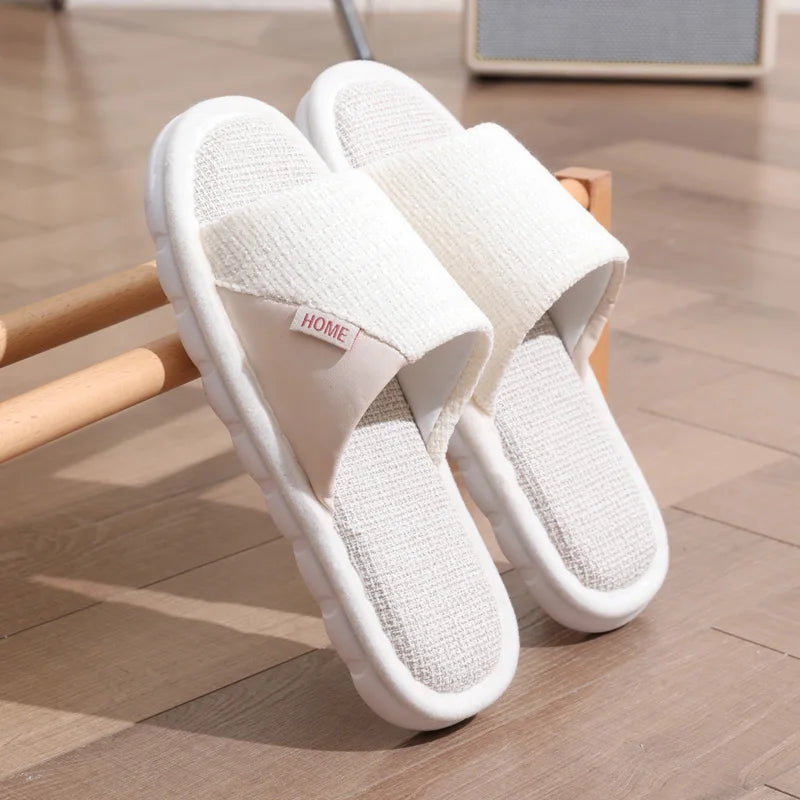 Chinelos de linho de sola macia para homens e mulheres, roupa exterior de verão, chinelos de linho de algodão