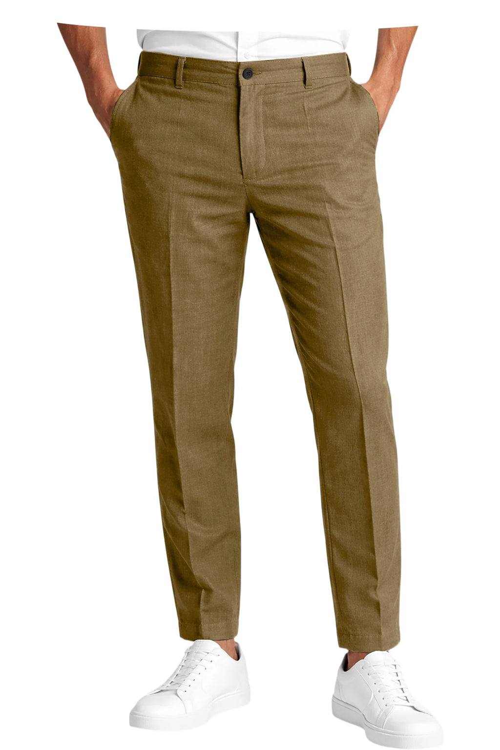 Calças Masculinas Premium em Mistura de Linho, Leves, Slim Fit, Resistentes a Rugas, para Escritório, Verão, Casual e Formal