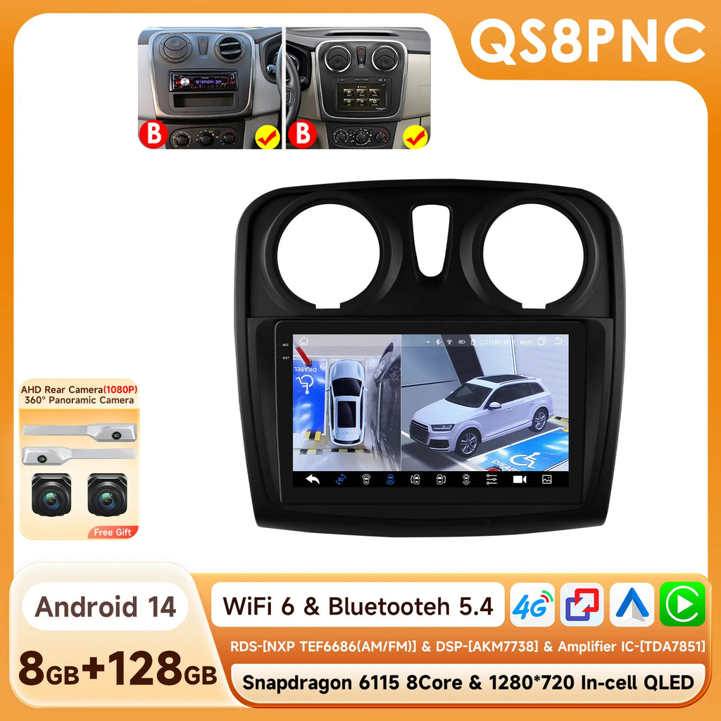 Rádio Android Auto Hizpo para Renault Logan 2 2012-2019 Sandero 2 2014-2019 4G Multimídia Automotiva GPS 2 din Estéreo CarPlay WIFI DSP