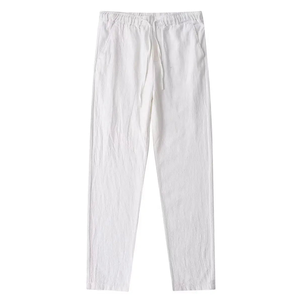 Calças de linho de algodão masculino outono novo respirável cor sólida calças de linho fitness streetwear volta com bolso