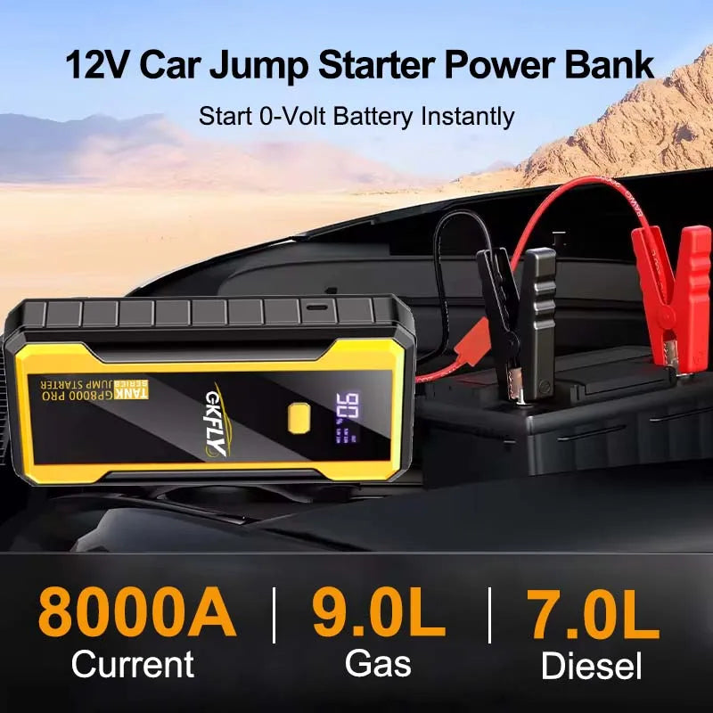GKFLY 4000A/8000A Iniciador de Carro 12V, Banco de Energia Portátil, Dispositivo de Partida, Auxiliar de Bateria para Carros a Gasolina/Diesel 5L/3L