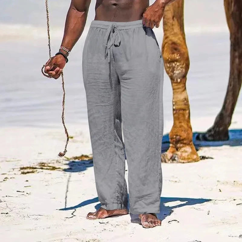 2025 novas calças de linho de algodão masculino solto legal casual calças compridas cintura elástica calça longa casual streetwear calças leves