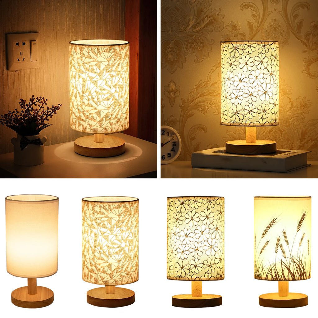 Candeeiro de mesa de linho LED Candeeiro de noite de linho com luz branca quente Candeeiro de cabeceira de linho alimentado por USB de madeira ao lado da lâmpada