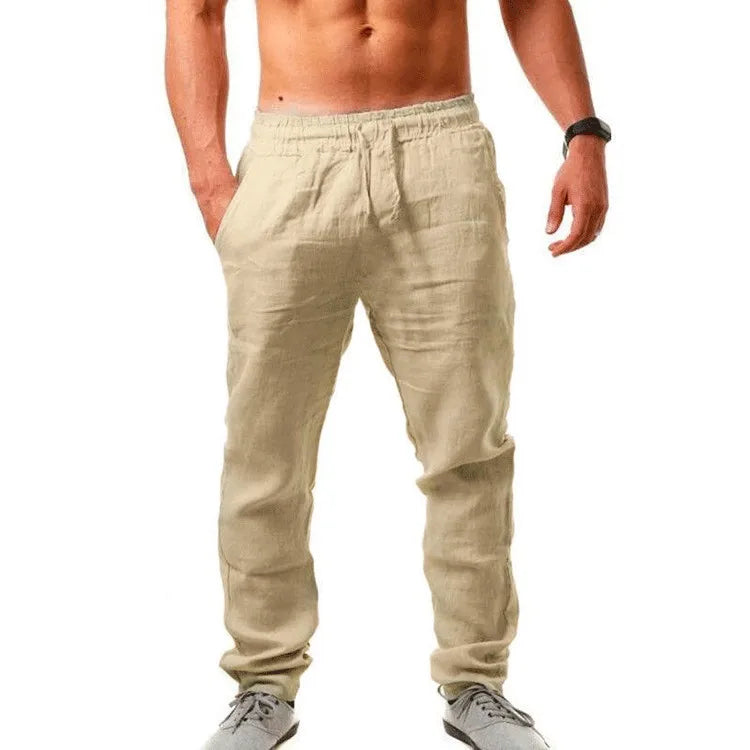 2025 novas calças de linho de algodão masculino solto legal casual calças compridas cintura elástica calça longa casual streetwear calças leves