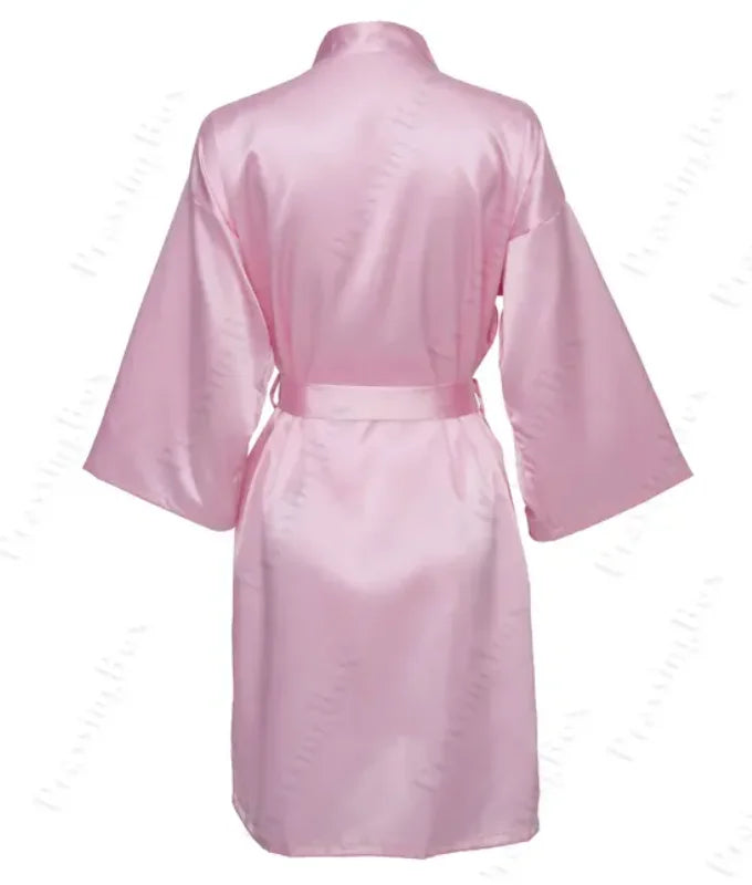 Robe noturno de cetim sólido, roupão elegante de meia manga com decote em V e cinto, roupa de dormir feminina