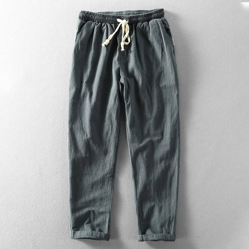 2025 novas calças de linho masculino japonês casual solto juventude algodão linho calças casuais na moda seis cores algodão linho calças