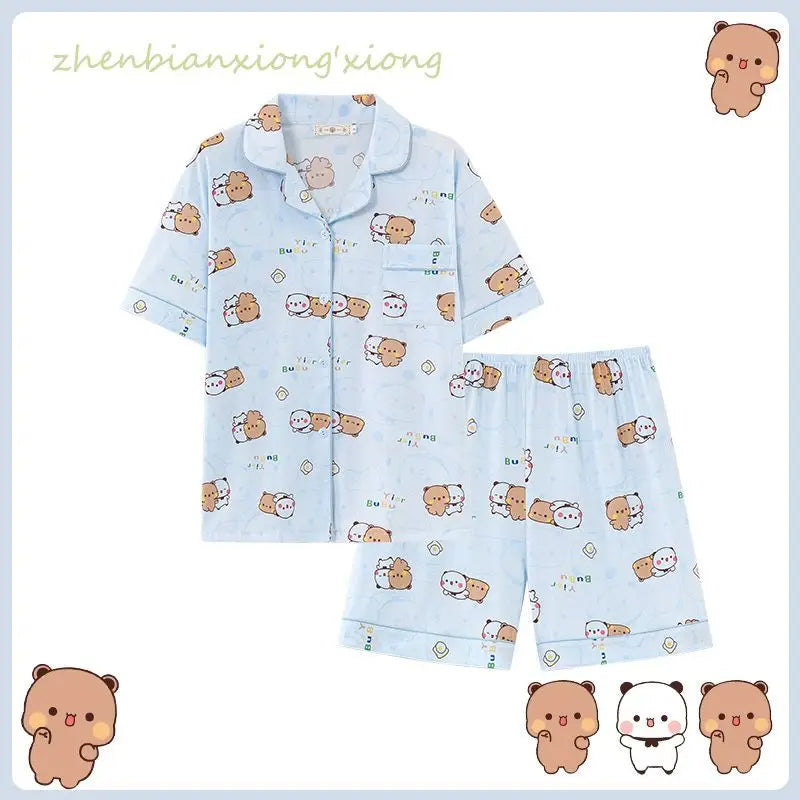 Kawaii anime bubu dudu conjunto de pijama macio e confortável homem mulher pijamas algodão solto pijama terno solto roupas para casa presente aniversário