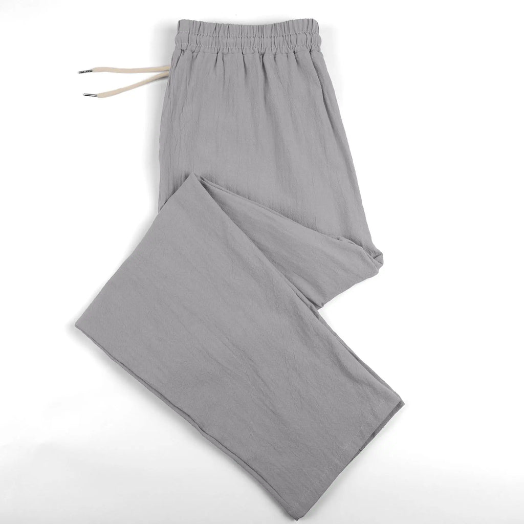 Calças de Linho Americanas Novas Primavera 2026, Tecido Leve e Respirável, Estilo Casual Solto, Cintura com Cordão, Perfeitas para Uso Diário