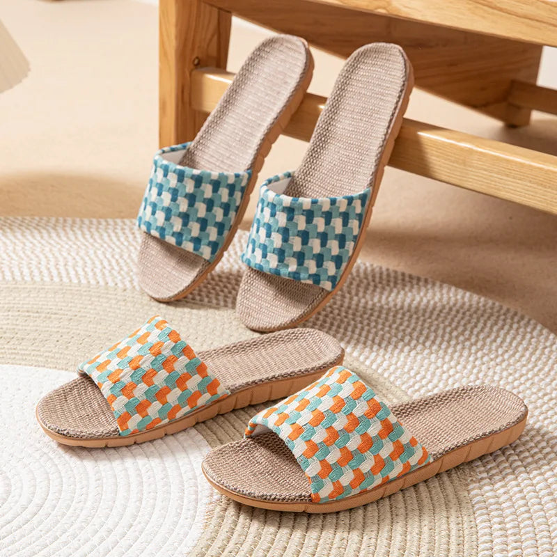 Chinelos de Linho para Mulheres, Tendência de Verão, Calçados Elegantes para Uso Interno, Antiderrapantes, Leves e Unissex