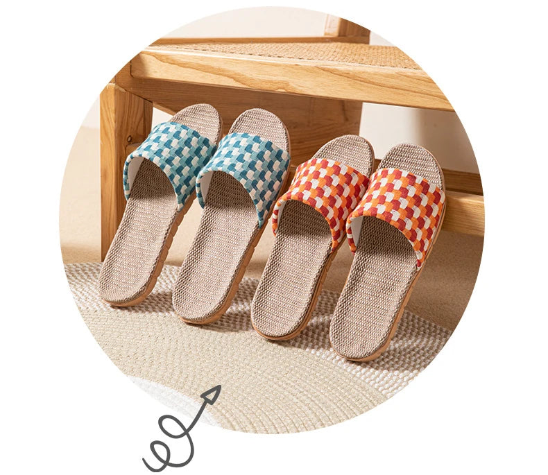 Chinelos de Linho para Mulheres, Tendência de Verão, Calçados Elegantes para Uso Interno, Antiderrapantes, Leves e Unissex