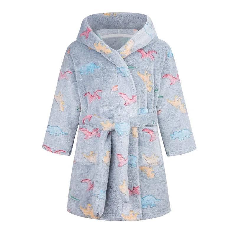 Roupão de banho infantil de dinossauro com capuz, pijama de unicórnio de desenho animado para meninos, roupões de banho de lã para meninas, roupa de dormir para bebês
