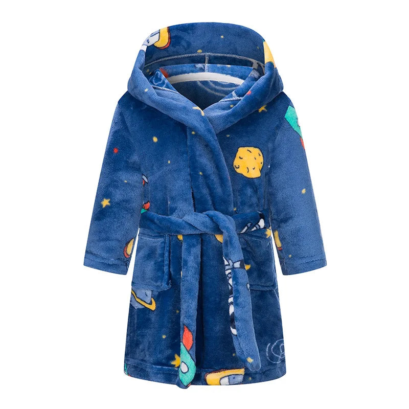 Crianças pijamas macios roupão de flanela de inverno 2025 novo dos desenhos animados bonito pijamas meninos meninas outono roupões com capuz homewear