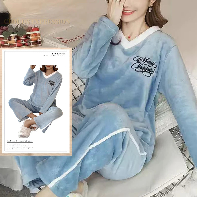 Outono inverno flanela conjuntos de pijamas femininos moda xadrez impresso teddy pijamas veludo homewear kawaii meninas pijamas mujer pijama