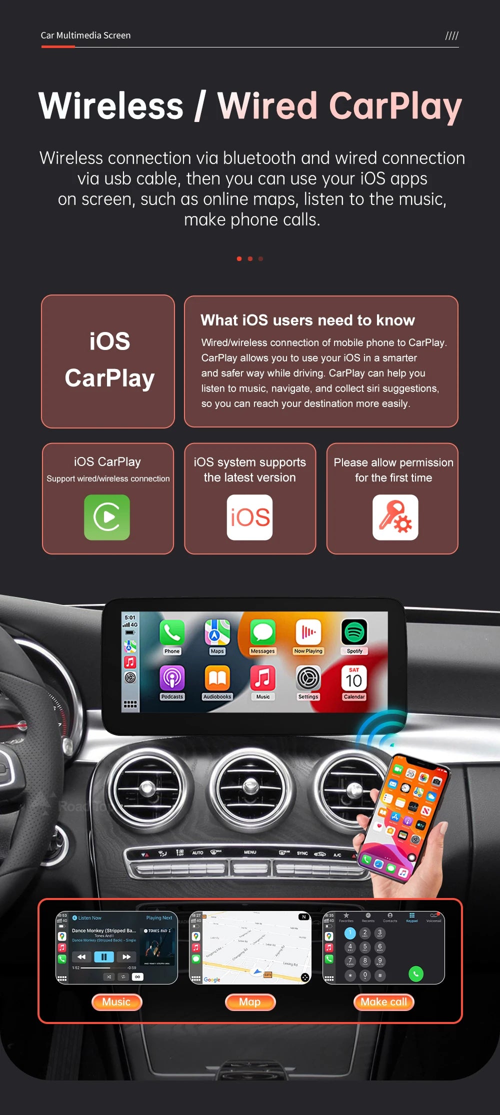 Tela multimídia linux sem fio carplay android auto para mercedes-benz w205 w176 glc a c v classe w447 cla gla 2015-2018 ntg5.0