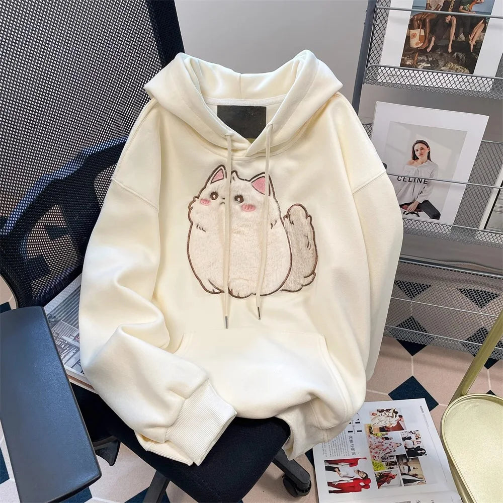 2025 primavera outono feminino casais roupas dos desenhos animados bordado adorável 3d gato impressão pulôver hoodies moletom feminino casaco com capuz