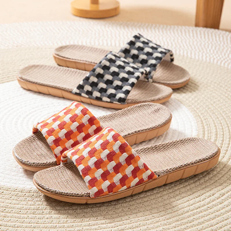 Chinelos de Linho para Mulheres, Tendência de Verão, Calçados Elegantes para Uso Interno, Antiderrapantes, Leves e Unissex