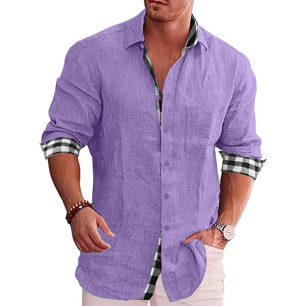 2025 camisa masculina de algodão de linho manga comprida casual negócios moda masculina botão acima camisa estilo europeu americano camisa solta