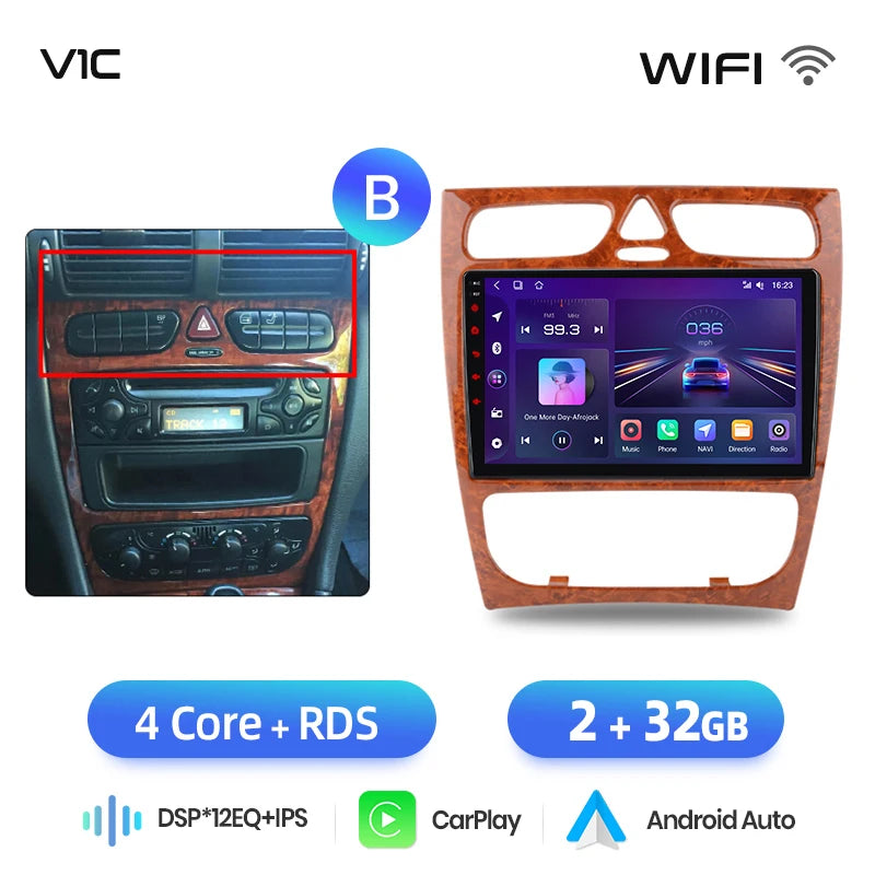 Junsun carplay android auto rádio do carro para mercedes benz classe c w203 c200 c320 c350 clk w209 2000-2005 multimídia inteligente 4g