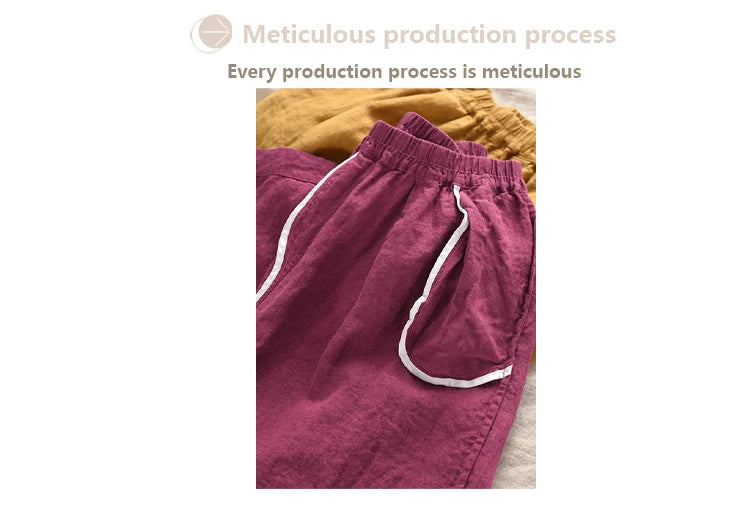 Calças compridas femininas de linho puro natural, estilo solto e retrô, calças largas, roupas de tamanho grande, casuais ao ar livre, confortáveis e legais