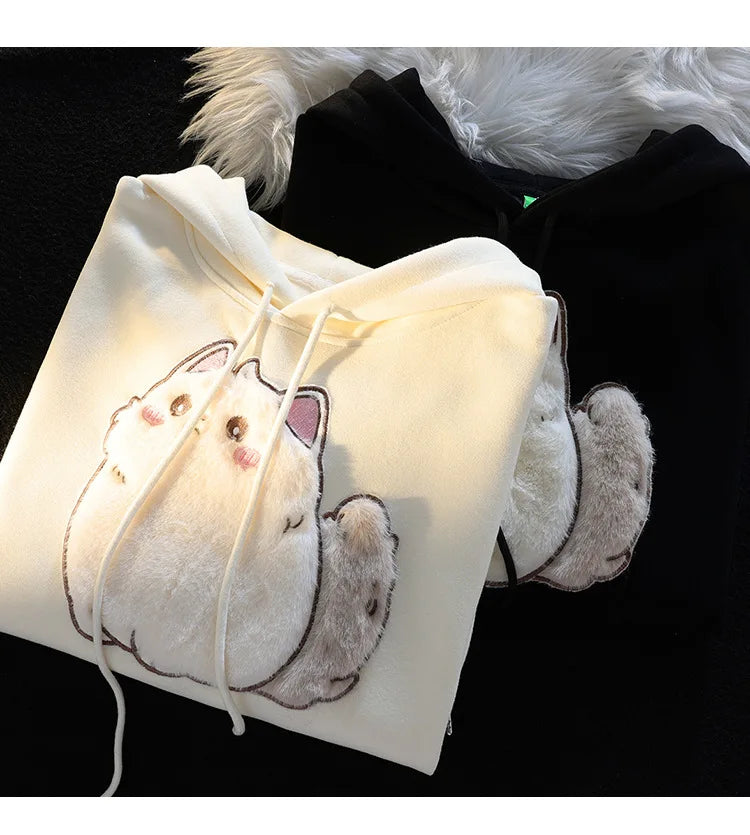 2025 primavera outono feminino casais roupas dos desenhos animados bordado adorável 3d gato impressão pulôver hoodies moletom feminino casaco com capuz