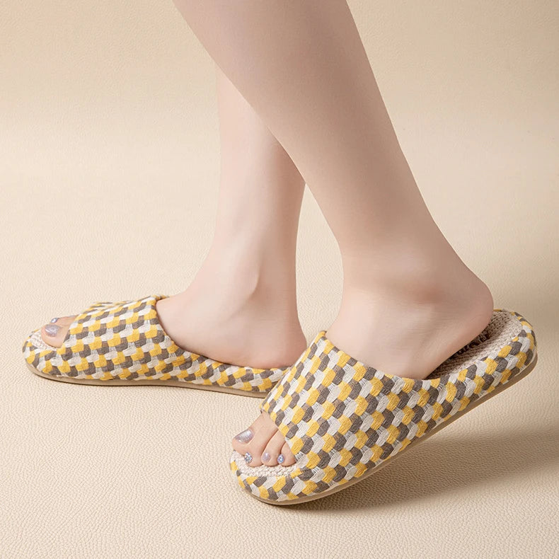 Chinelos de Plataforma de Linho para Mulheres, Coloridos e Fashion, Sapatos de Designer de Verão, Novos Chinelos Abertos para Uso Interno, Macios e Antiderrapantes, Unissex