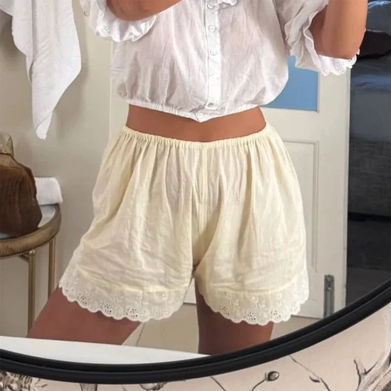 Mais bonito renda guarnição pijama boxer shorts para mulheres pjs bottoms cintura elástica ilhó perna larga lounge shorts y2k fairycore sleepwear