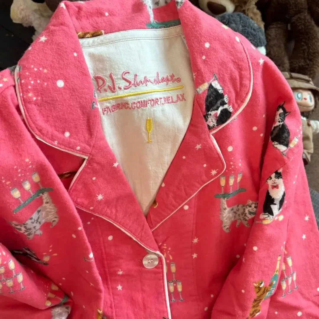 Pijama de algodão macio conjunto de pijamas femininos bonito dos desenhos animados pijamas impressão pijamas elegantes calças superiores 2 pçs femme nightwear loungewear