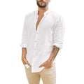Camisa de linho respirável masculina, confortável, cor sólida, manga comprida, solta, Harajuku, blusa casual, camisa havaiana, breve, 2022