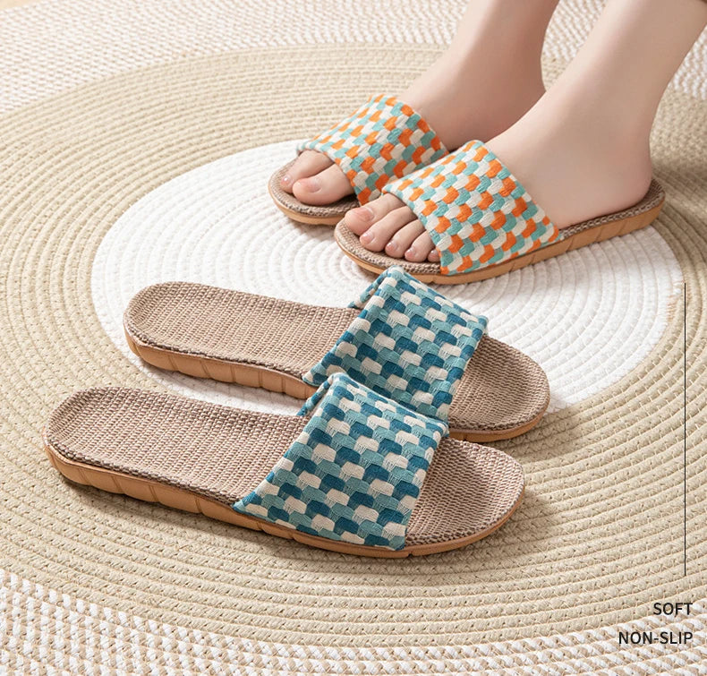 Chinelos de Linho para Mulheres, Tendência de Verão, Calçados Elegantes para Uso Interno, Antiderrapantes, Leves e Unissex