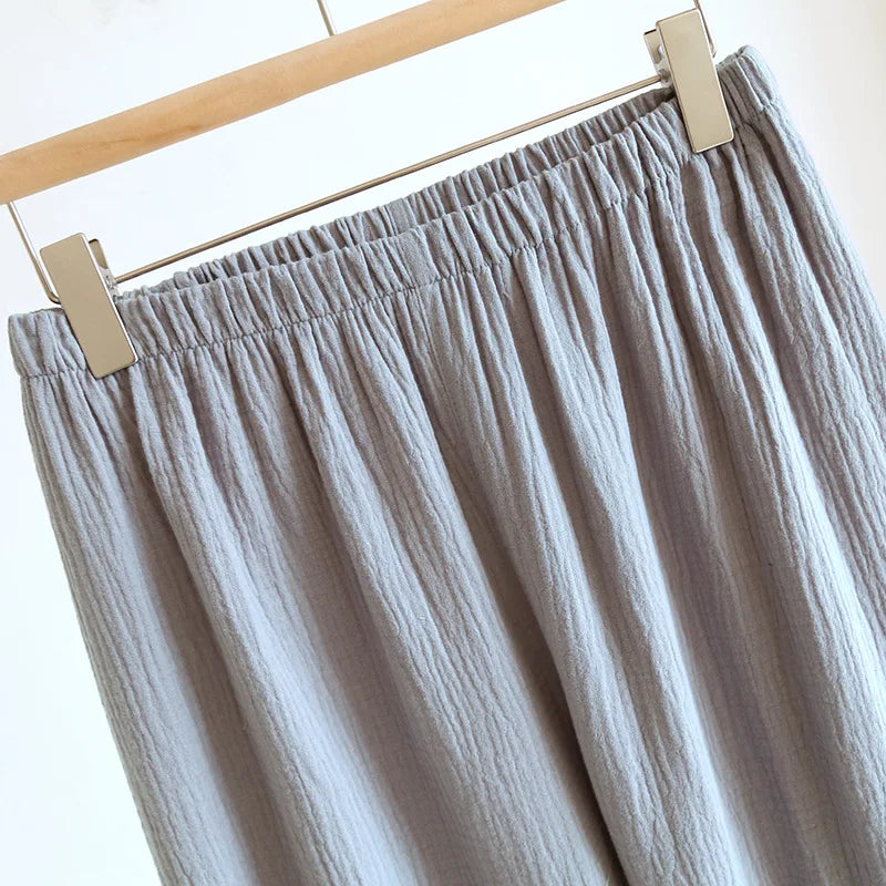 Primavera/outono japonês quimono pijamas masculinos pijamas masculinos gaze fina algodão rendas topo + calças soltas de duas peças homewear