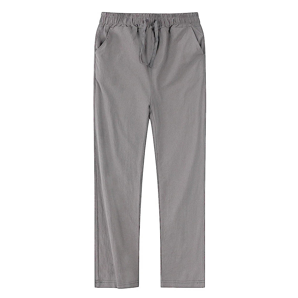 Calças de linho de algodão masculino outono novo respirável cor sólida calças de linho fitness streetwear S-3XL