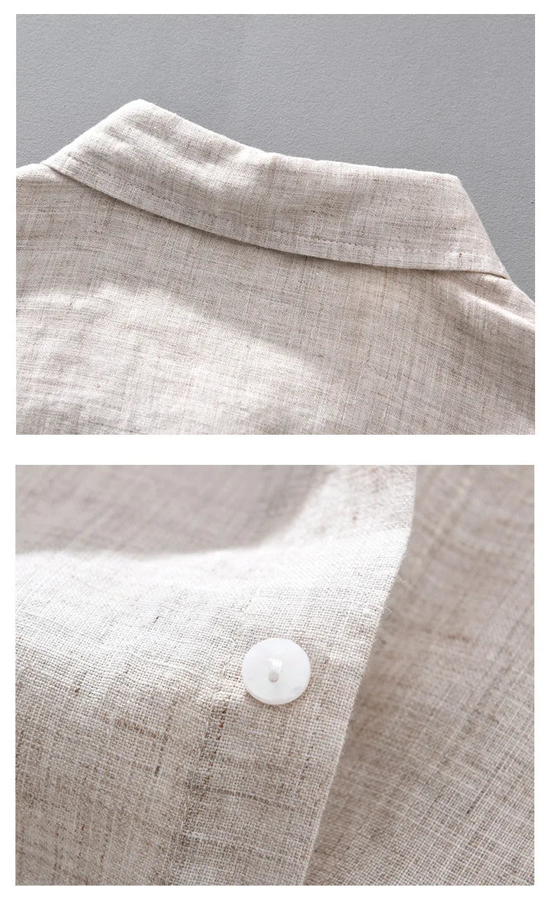Camisa de linho respirável masculina, Top manga comprida, encaixe solto, Roupa extragrande, coreano sazonal