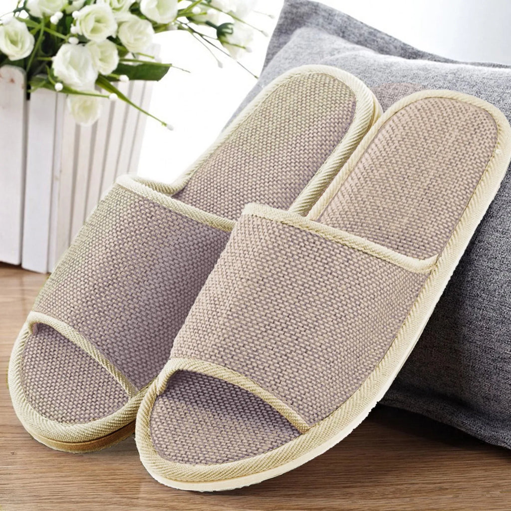 Chinelos de linho feminino e masculino casa chinelos de chão interior diário casa simples simples mudo antiderrapante chinelos confortáveis
