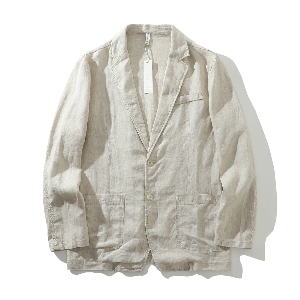 Blazer de Linho Puro - Blazer Masculino Elegante para Eventos ao Ar Livre, Casual, de Alta Qualidade, Tendência para Negócios, Casamentos, Estilo Fino de Cor Pura para Cavalheiros