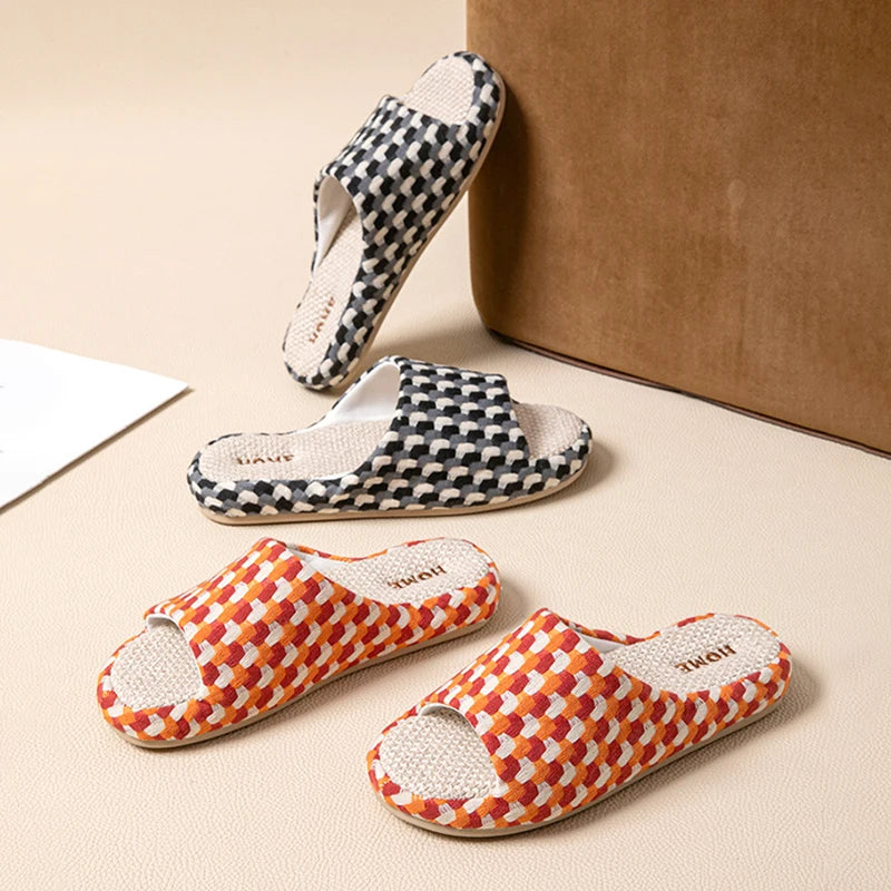 Chinelos de Plataforma de Linho para Mulheres, Coloridos e Fashion, Sapatos de Designer de Verão, Novos Chinelos Abertos para Uso Interno, Macios e Antiderrapantes, Unissex