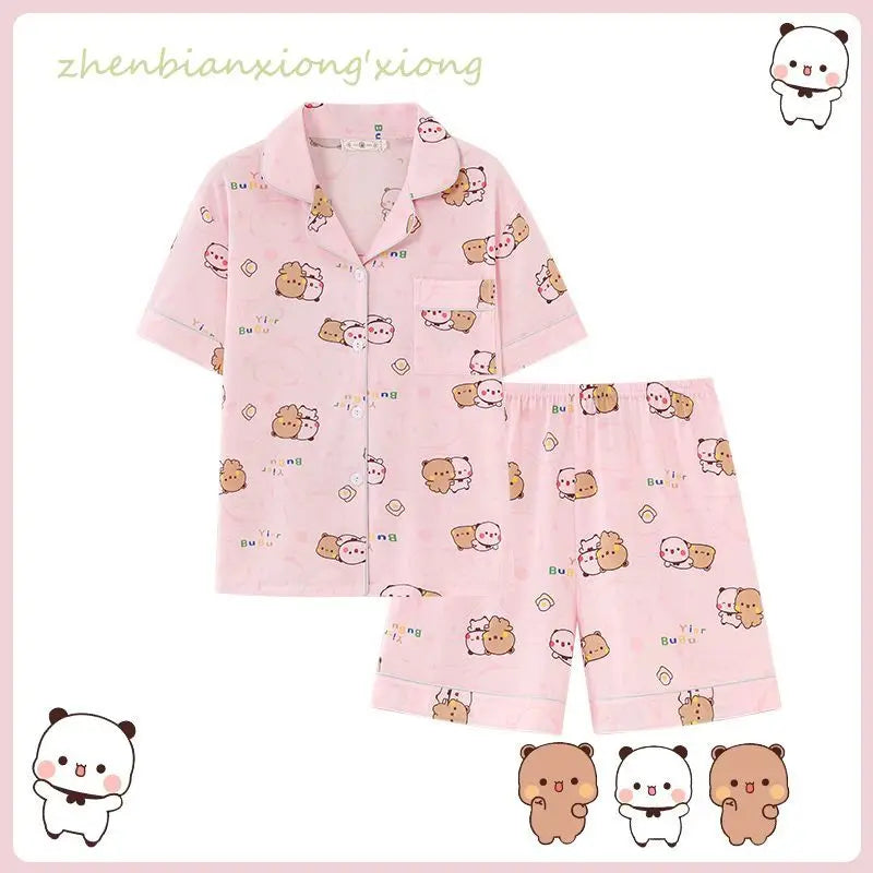 Kawaii anime bubu dudu conjunto de pijama macio e confortável homem mulher pijamas algodão solto pijama terno solto roupas para casa presente aniversário