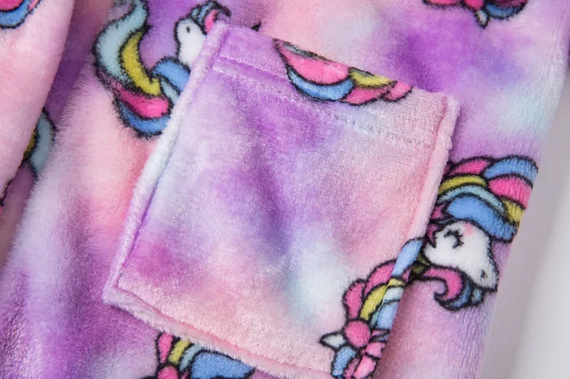 Roupão de banho infantil de dinossauro com capuz, pijama de unicórnio de desenho animado para meninos, roupões de banho de lã para meninas, roupa de dormir para bebês