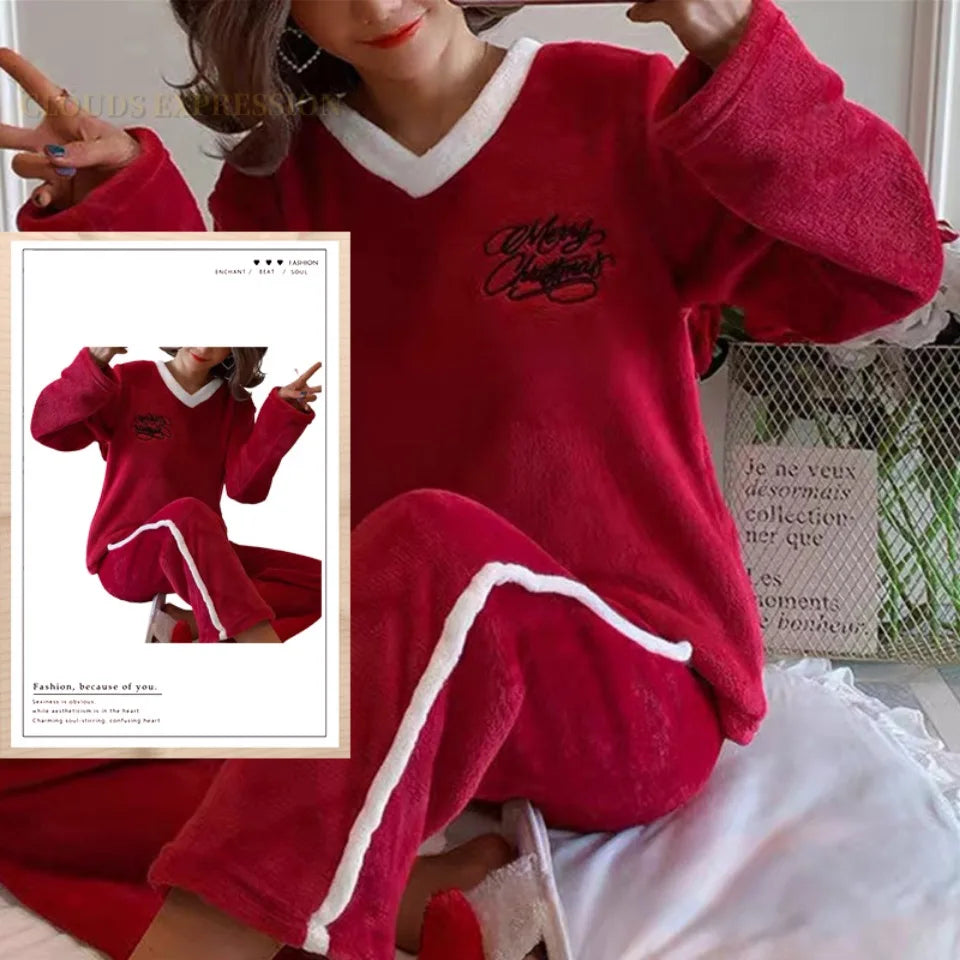 Outono inverno flanela conjuntos de pijamas femininos moda xadrez impresso teddy pijamas veludo homewear kawaii meninas pijamas mujer pijama