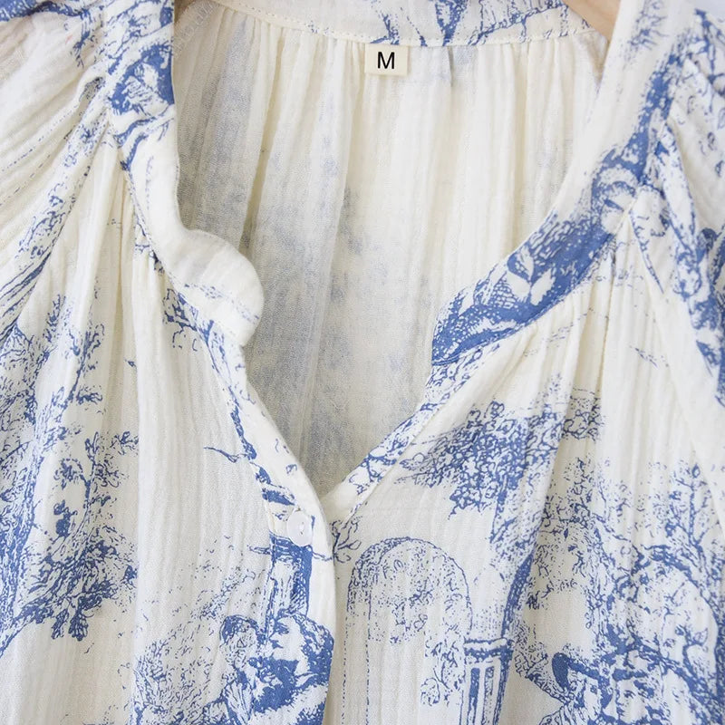 Manga longa algodão jardim secreto impressão com decote em v vestido de dormir para mulheres sleepwear respirável comprimento médio dormir camisolas