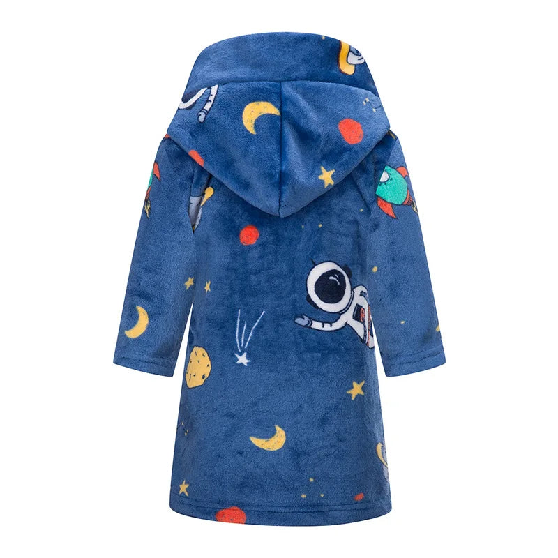 Roupão de banho infantil de dinossauro com capuz, pijama de unicórnio de desenho animado para meninos, roupões de banho de lã para meninas, roupa de dormir para bebês