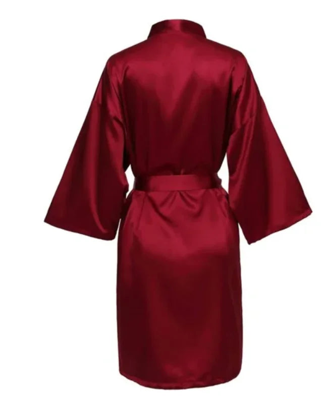 Robe noturno de cetim sólido, roupão elegante de meia manga com decote em V e cinto, roupa de dormir feminina