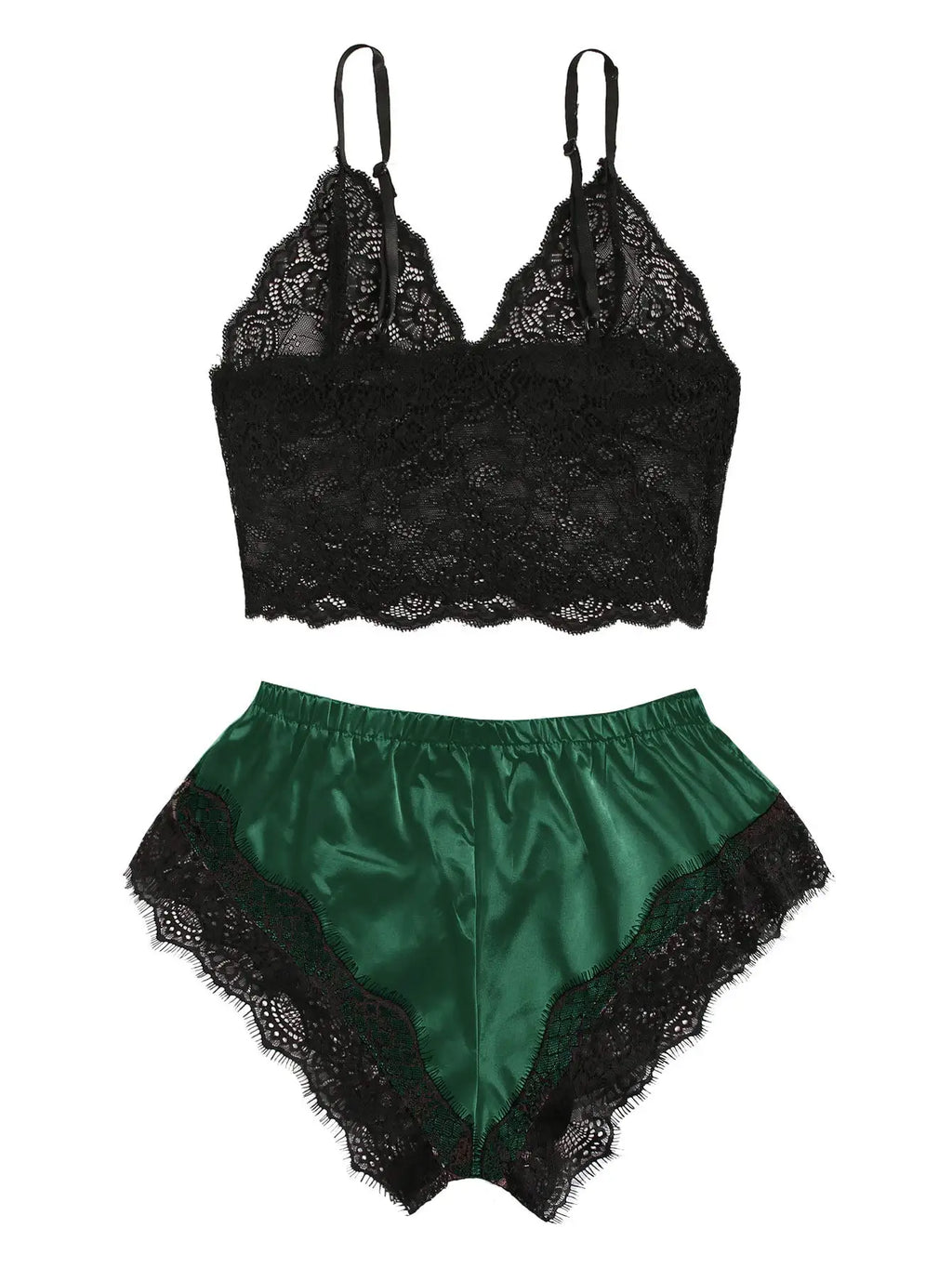 Conjunto de pijama de renda sexy feminino, 2 peças, bralette transparente, top e shorts, roupa de dormir respirável, plus size, lingerie de verão